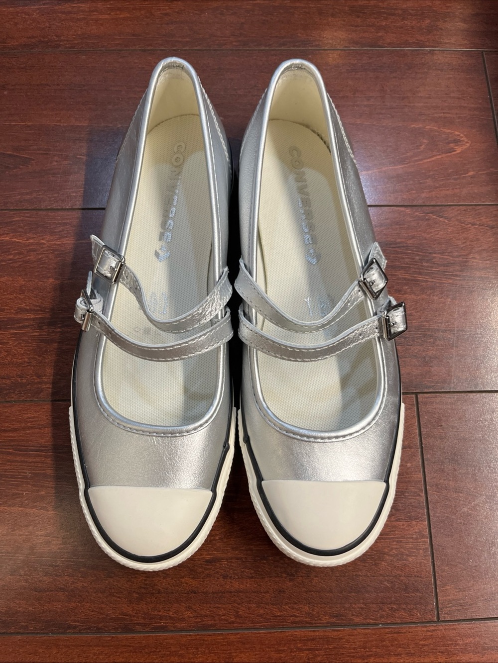 Womens 9 Converse Dainty Mary Jane OX Slip On Silver Leather A12201C HALF BOX - Picture 13 of 16